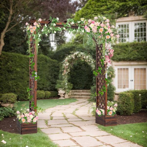 Karl home 86 in. x 82 in. Tan Wood Arbor with Planter Garden Arch
