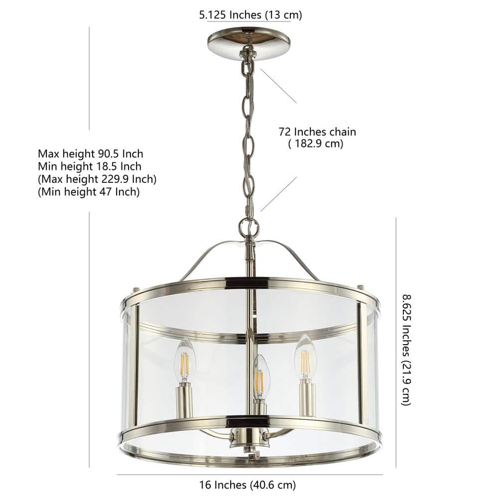 Shiny Nickel and Glass Drum Shade Chandelier