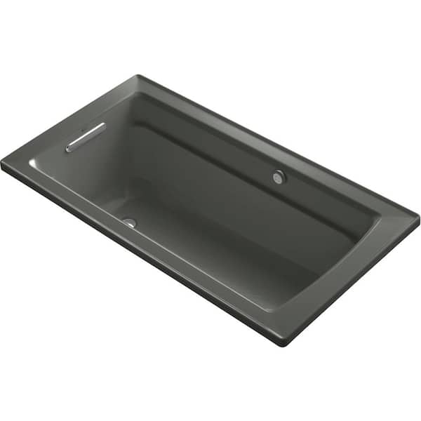 KOHLER Archer 60 in. x 32 in. Rectangular Drop-In Air Bathtub with Bask Heated Surface and Reversible Drain in Thunder Grey