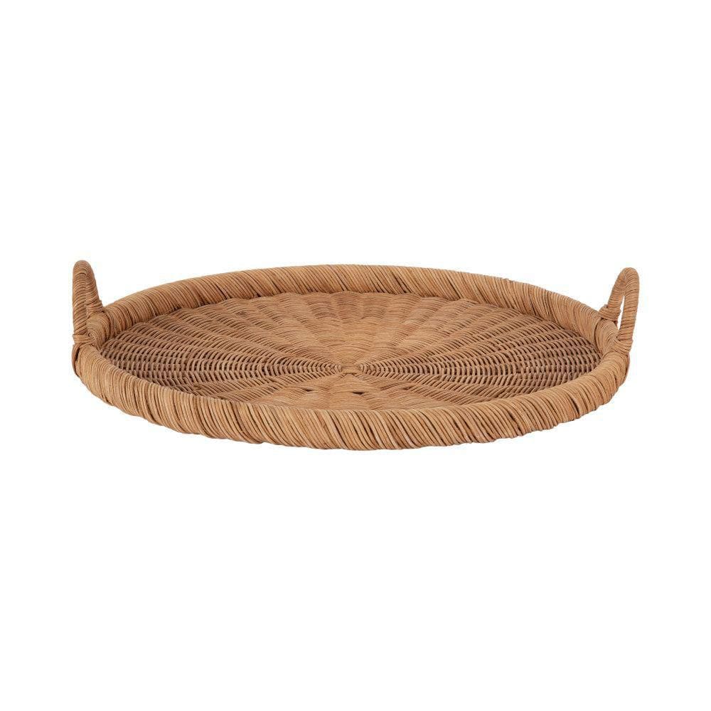 Natural Woven Rattan Round Tray with Handles, 23 Inch