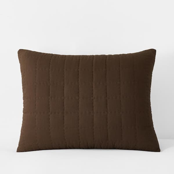 The Company Store Legends Hotel Box Stitch Quilted Brown Geometric Cotton Standard Sham