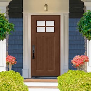 Regency 36 in. x 80 in. RHIS 4 Lite 1/4 Toplite Clear Glass Chestnut Stain Fir Grain Fiberglass Prehung Front Door