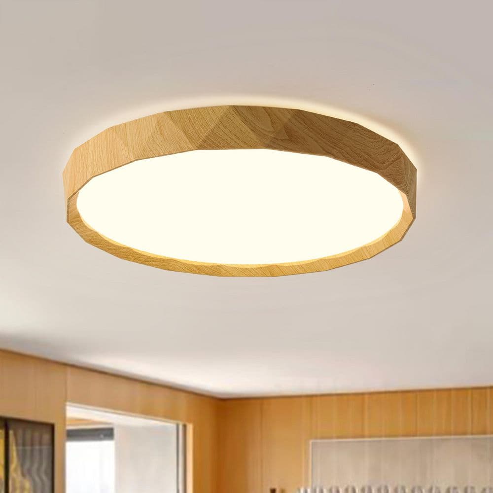 Lumin 1-Light 19 in.W Yellow Wood Integrated LED Selectable CCT Fluch Mount Minimalist Vintage Round Drum Ceiling Light price history on PriceWatchPro