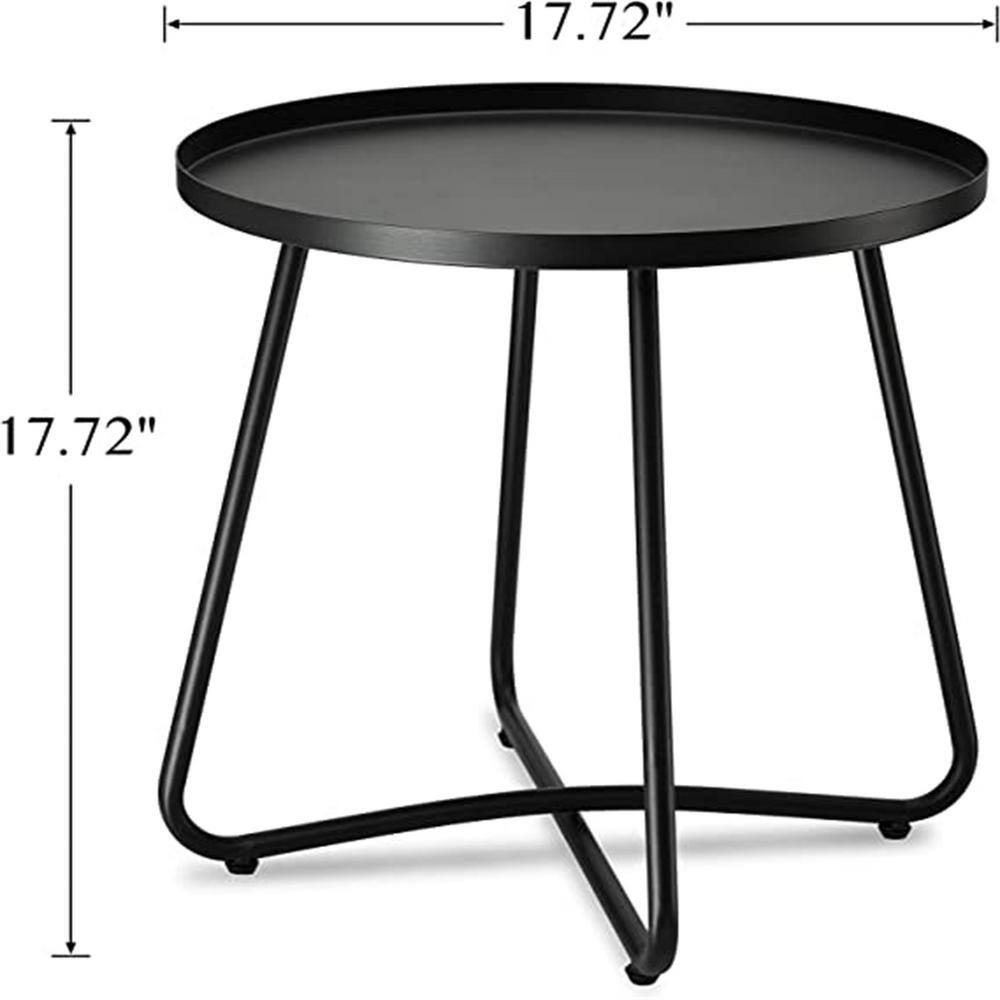 Black Round Metal Outdoor End Table with Adjustable Feet