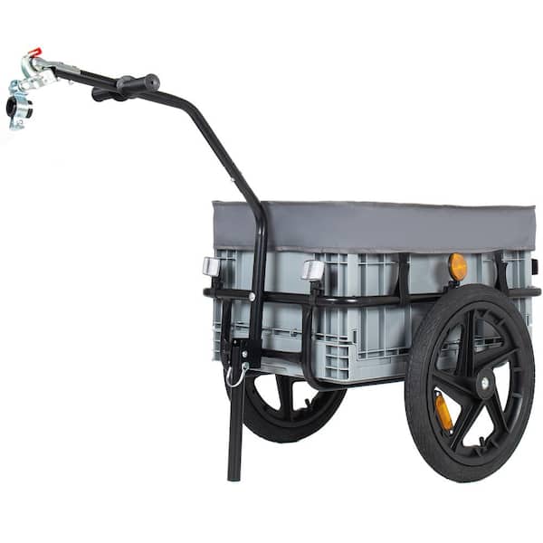 2.47 cu. ft. Steel Utility Wagon Garden Cart Bike Cargo Trailer with Removable Box and Waterproof Cover in Gray