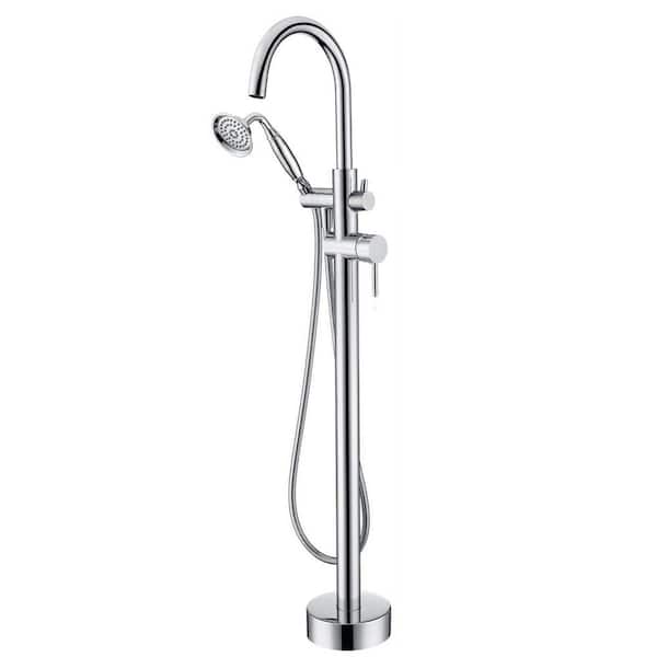 Boyel Living Single-Handle Floor Mount Freestanding Tub Faucet with Hand Shower and Built-in Valve in Polished Chrome