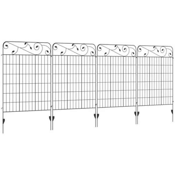 Oyezvary 138.5 in. Powder-Coated Steel Garden Fence, 4 x Fencing Panel with 8 x Ground Stake for Partition, Border and Small Pet