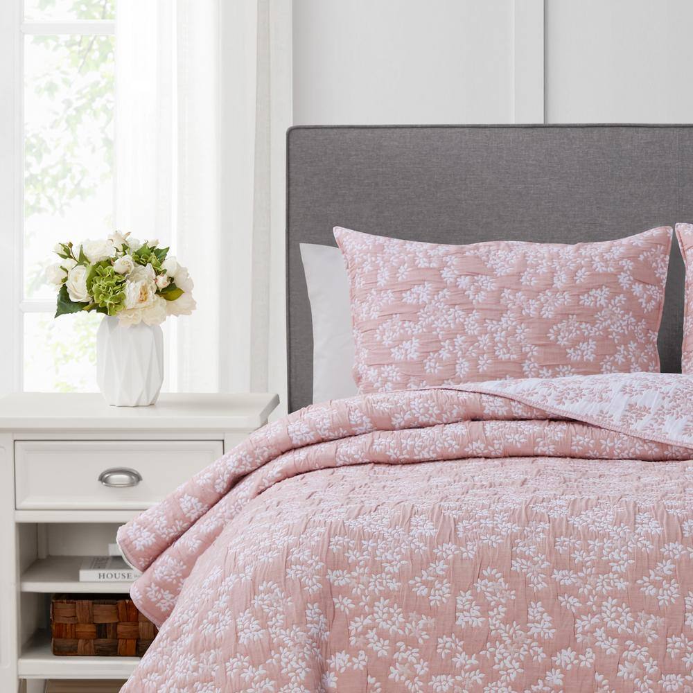 King Rose Blush Cotton Reversible Quilt Set