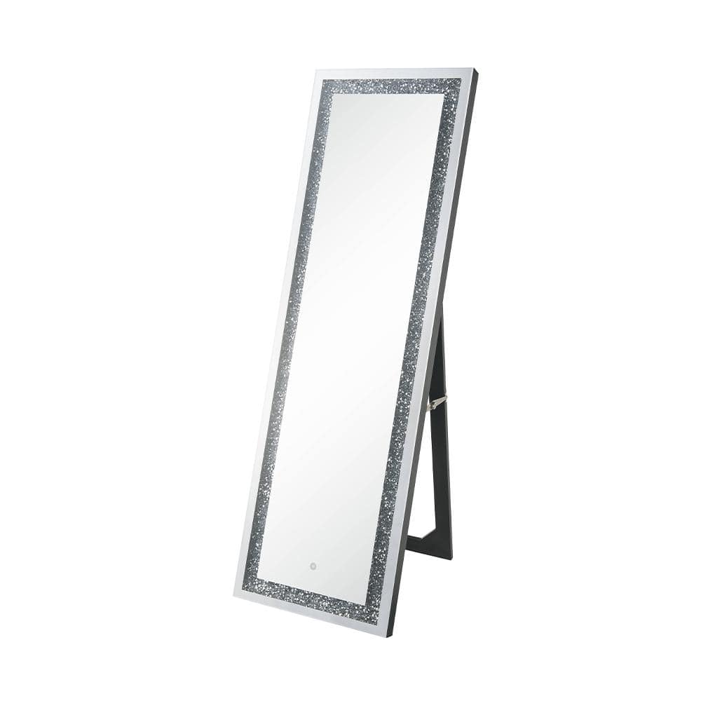  Noralie 19 in. W x 60 in. H Glam Wooden Rectangle Framed in Silver Floor Standing Mirror