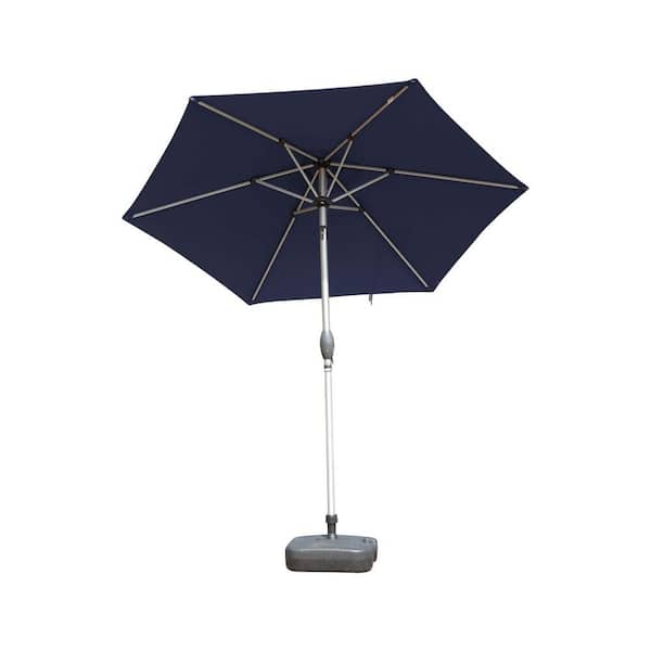 Unbranded 7.5 ft. Aluminium Outdoor Market Table Patio Umbrella with Button Tilt, Crank and 8 Sturdy Ribs for Garden in Navy Blue