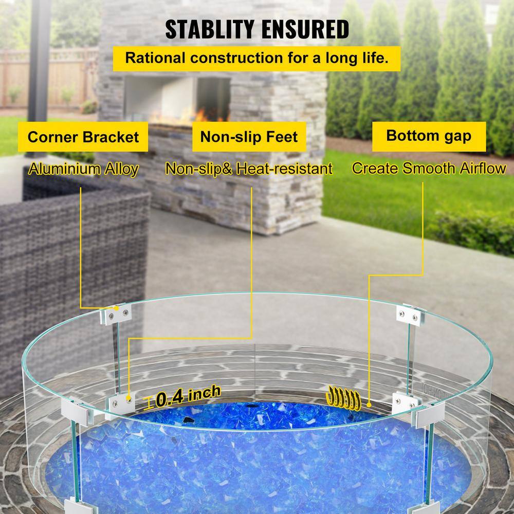 Clear Tempered Glass Round Fire Pit Wind Guard with Aluminum Feet