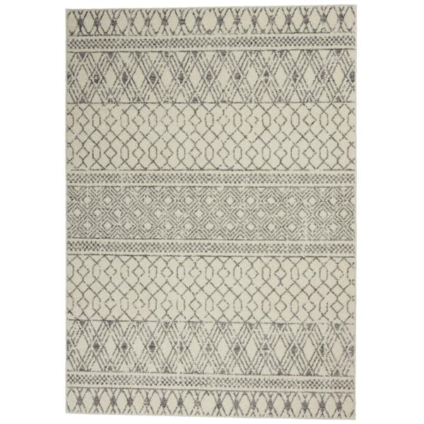 Nourison Passion Ivory/Grey 5 ft. x 7 ft. Geometric Transitional Area Rug