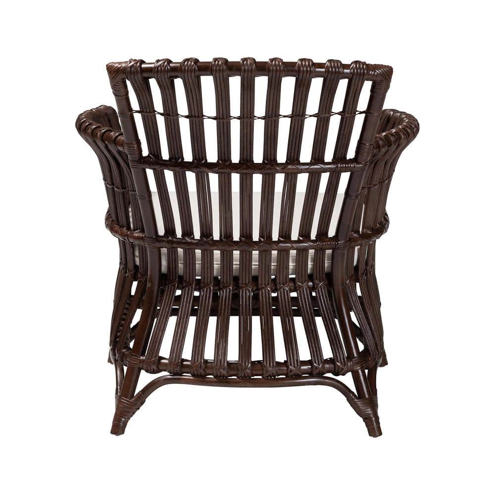 Brooklyn Bohemian Very Dark Brown Rattan Arm Chair with Cushion