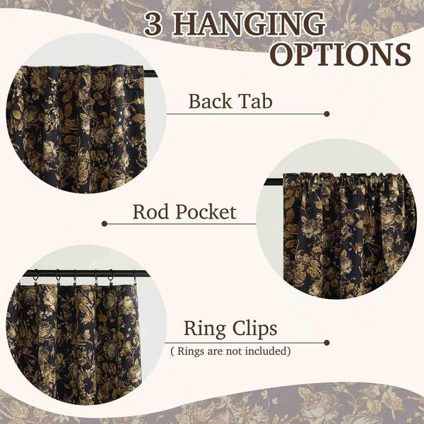 Gold Velvet Floral 52 in. W x 84 in. L Back Tab Blackout Curtain