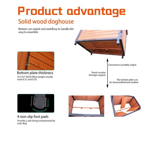 27.6 in. W x 42.1 in. L x 32.3 in. H Outdoor Indoor Removable Wooden Tilting Waterproof Roof Large Dog Dog Kennel, Gold