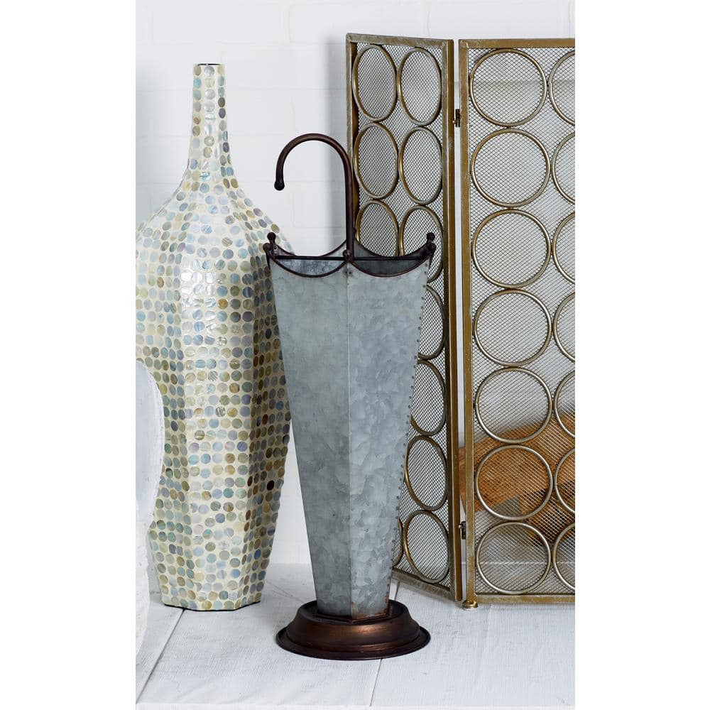 Gray Galvanized Metal Hexagon Umbrella Holder with Copper Handle