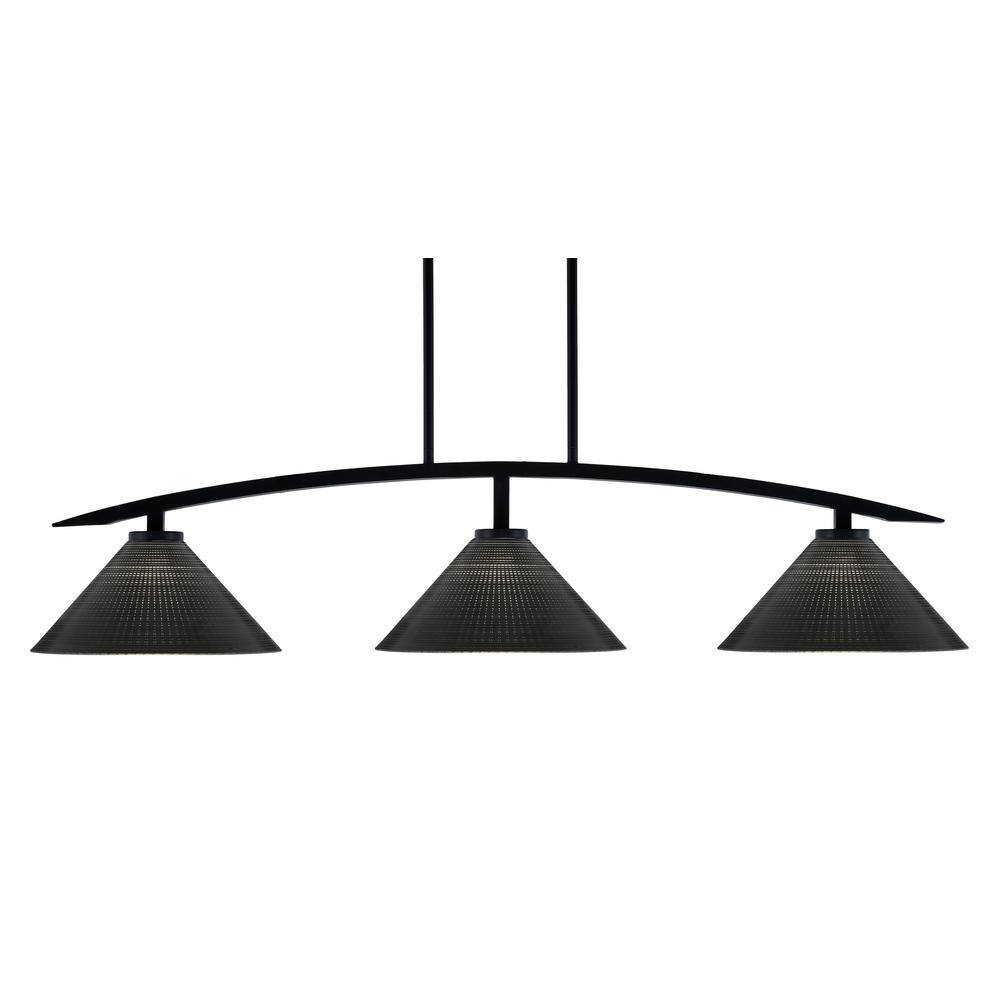 Siena 43.5 in. 3-Light Matte Black Chandelier with 12 in. Black Matrix Glas