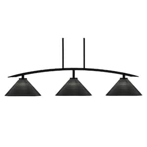 Siena 43.5 in. 3-Light Matte Black Chandelier with 12 in. Black Matrix Glass Shades No Bulbs Included