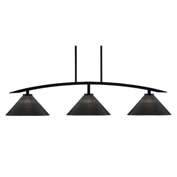 Unbranded Siena 43.5 in. 3-Light Matte Black Chandelier with 12 in. Black Matrix Glass Shades No Bulbs Included