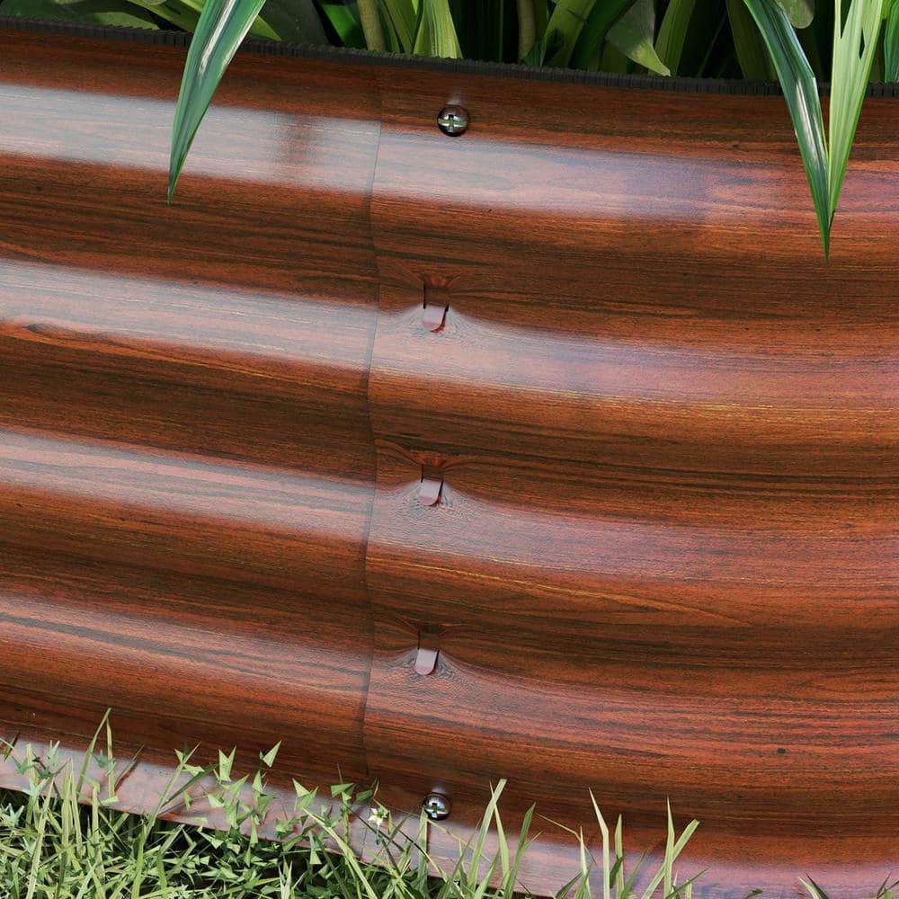 Brown Galvanized Steel Raised Garden Bed Planter Box with Safety Edging