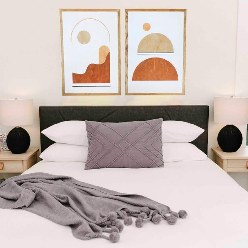 Natural Wood Framed Terracotta Abstract Wall Art Set