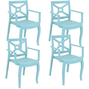Tristana Plastic Outdoor Patio Arm Chair in Blue (Set of 4)
