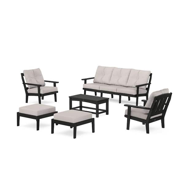 Trex Outdoor Furniture Cape Cod 6-Piece Plastic Lounge Sofa Set in Charcoal Black/Dune Burlap Cushions