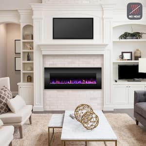 54 in. No Heat LED Fire and Ice Electric Fireplace with Remote in Black