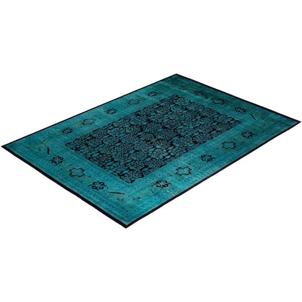 Overdyed Blue 10 ft. x 14 ft. Solid Wool Indoor Area Rug