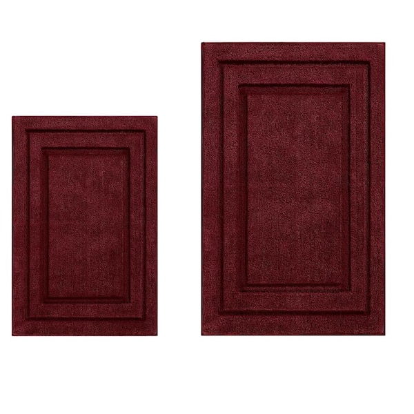 Bathroom Rugs Sets 2 Piece, Super Soft and Absorbent Non Slip Microfiber and Machine Washable in Loop - Burgundy Red