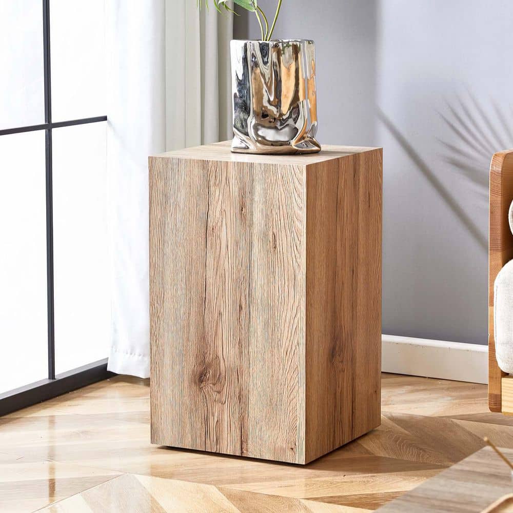 11.8 in. Natural Wood Square MDF Farmhouse End Table Mid Century Modern Sid