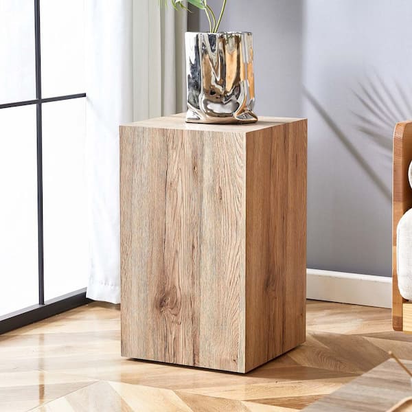 Unbranded 11.8 in. Natural Wood Square MDF Farmhouse End Table Mid Century Modern Side Table Small Bedside Table
