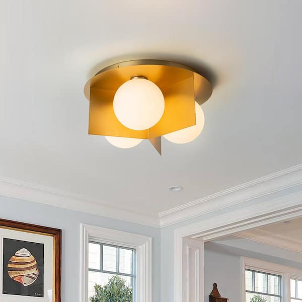 EDISLIVE Nova 15.75 in. 3-Light Brass Modern Flush Mount Lighting with White Glass Shade