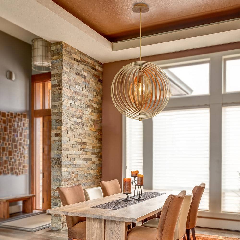 Abruzzo 19" Natural Wood Globe Pendant Light