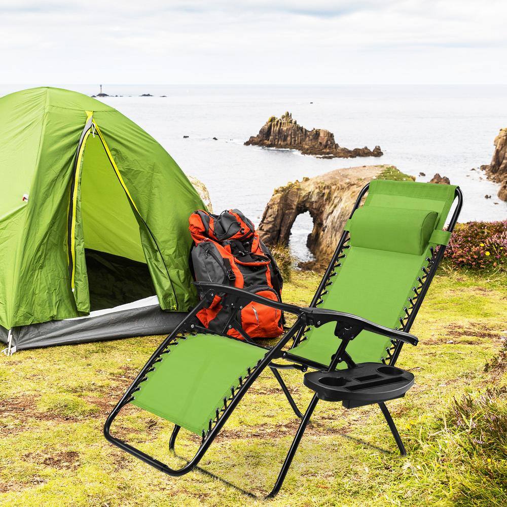 Green Steel Zero Gravity Reclining Lounge Chair with Cup Holder