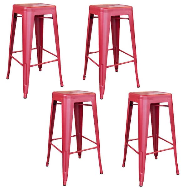 AmeriHome 30 in. Red Metal, Backless, Zinc Plated, Outdoor Use Bar Stool (Set of 4)
