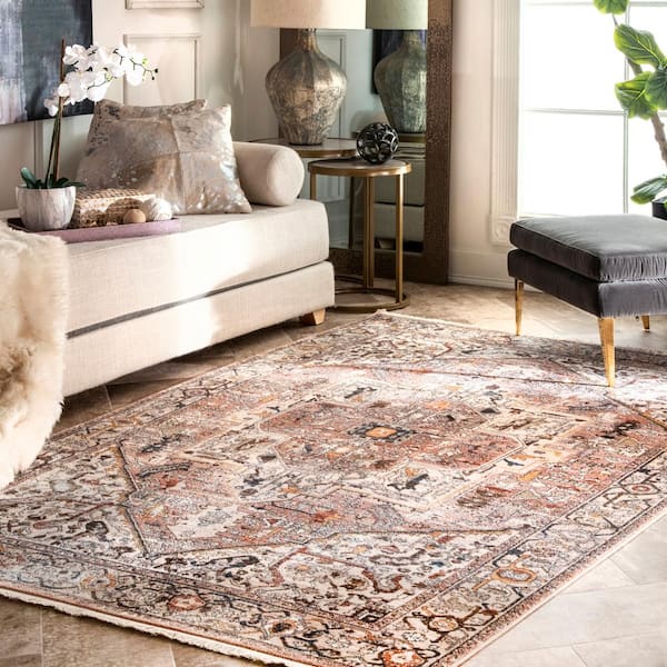 3 ft. x 5 ft. Light Brown Ehtel Medallion Fringe Indoor Oval Area Rug