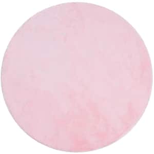 Opal Crest Modern Glam Faux Fur Solid Shag Light Pink 3 ft. 11 in. Round Area Rug