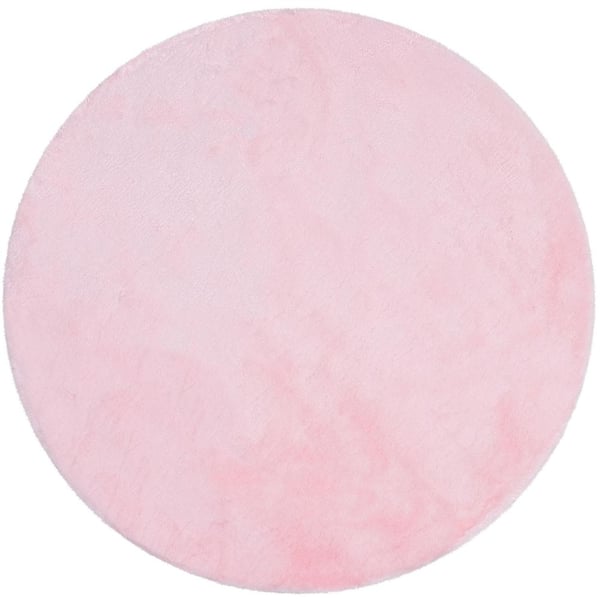 Well Woven Opal Crest Modern Glam Faux Fur Solid Shag Light Pink 3 ft. 11 in. Round Area Rug