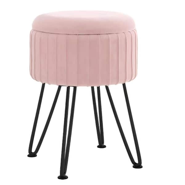pink velvet dressing table stool Living And Home Pink Velvet Upholstered Low Back Vanity Stool Dressing Table Stool by B&Q