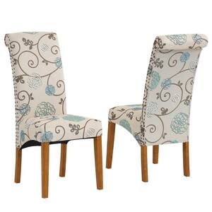 Beige and Blue Fabric Parsons Chair (Set of 2)