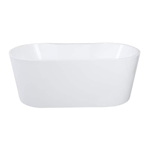 Aqua Eden 55 in. x 27 in. Acrylic Freestanding Soaking Bathtub in Glossy White with Drain