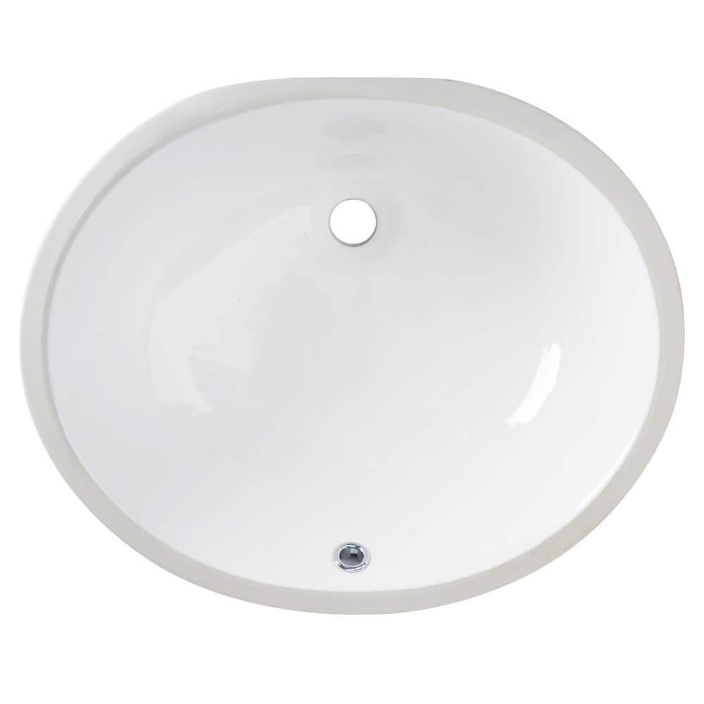 DeerValley Oval White Ceramic Undermount Bathroom Sink with Overflow