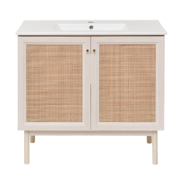 Swiss Madison Classe 17.9 in. W x 36 in. D x 32.5 in. H 1-Freestanding Bath Vanity in White Oak with White Ceramic Top