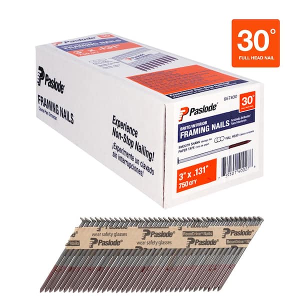 Paslode 3 in. x 0.131 in. Round Drive 30-Degree Steel Brite Smooth Shank Paper Tape Framing Nails (750 Per Box )