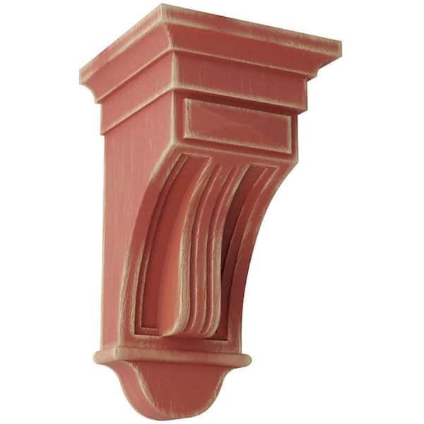 Ekena Millwork 6-1/2 in. x 12 in. x 6-1/2 in. Salvage Red Raised Fluting Wood Vintage Decor Corbel