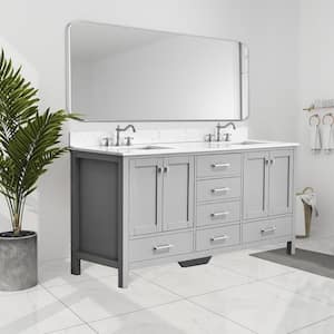 Bath Mist 72 in. W. Double Sink Freestanding Bath Vanity in Gray with White Engineered Top