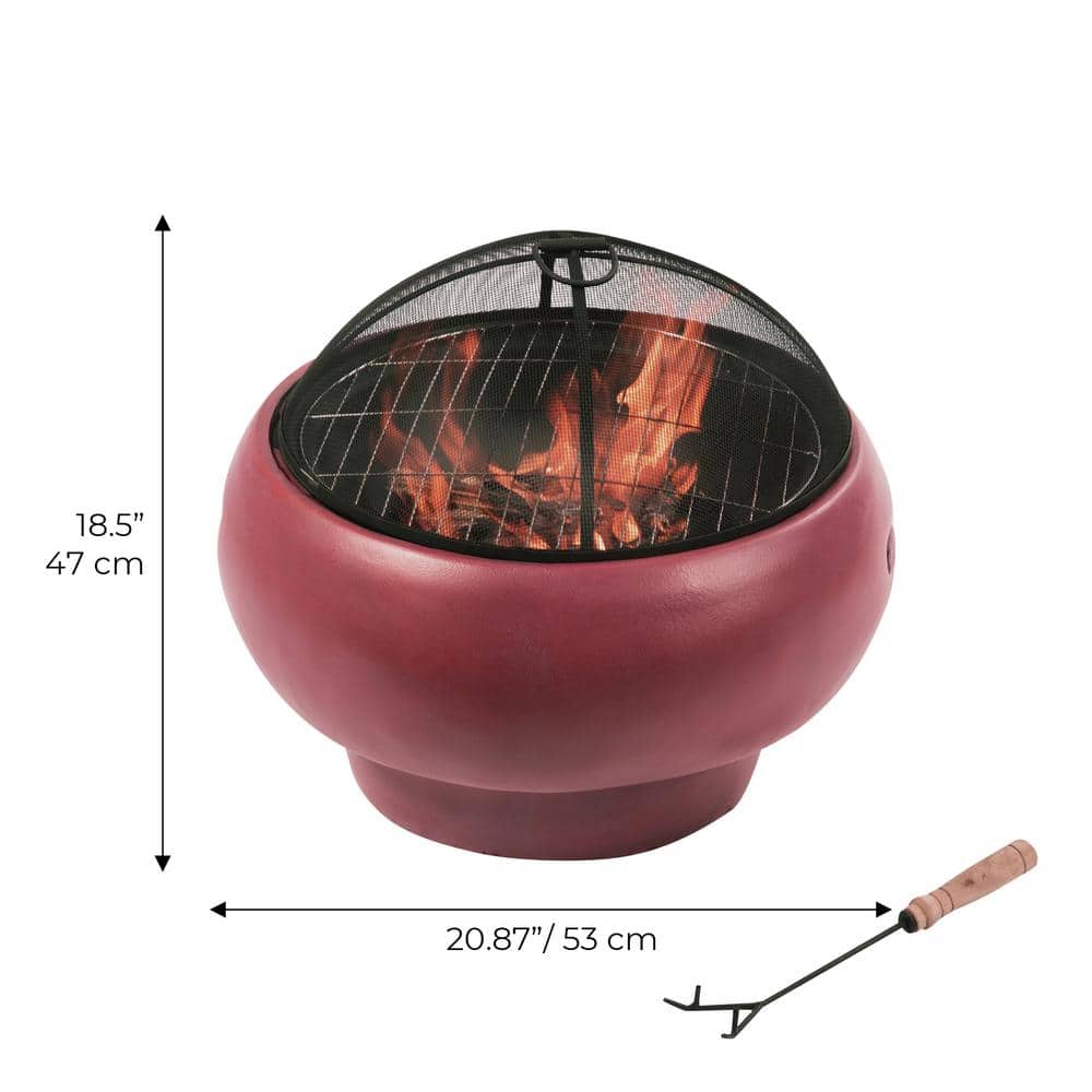 Maroon Round Wood Burning Fire Pit with Faux Concrete Base
