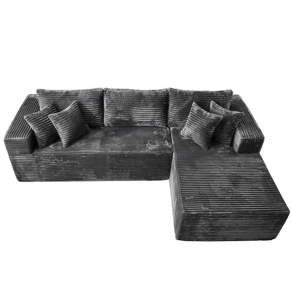 DIMO 108 in. Wide Arm 2-Piece Modern Plush Corduroy L-Shape Modular Sectional Sofa in. Gray with Right Chaise