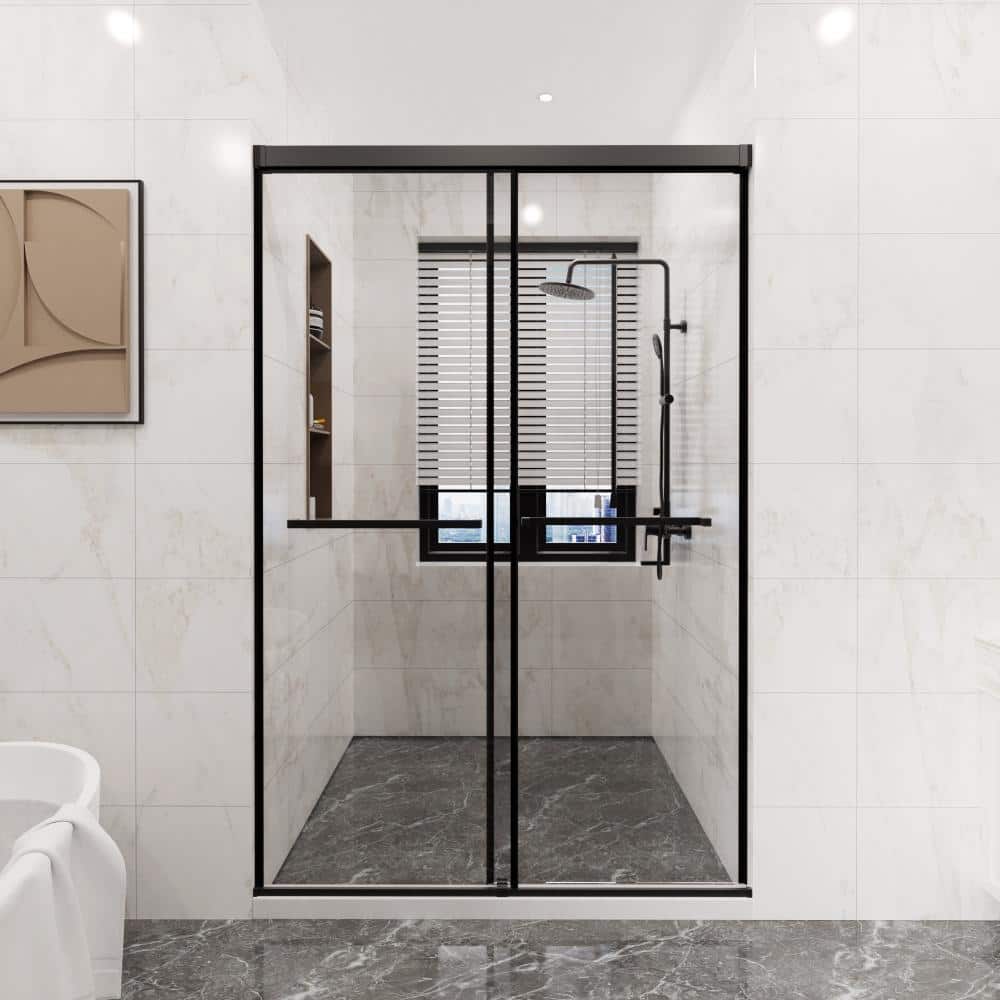 Reversible 44.1–48 in. W x 72 in. H Framed Double Sliding Shower Door in Matte Black with Clear Glass, Soft Close price history on PriceWatchPro
